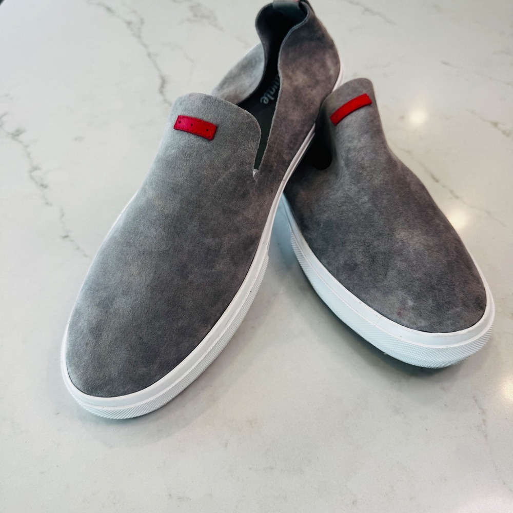 Savale Men 11.5 US EU 45.5 Gray Suede Slip On Sneakers Loafers Red Accent Casual